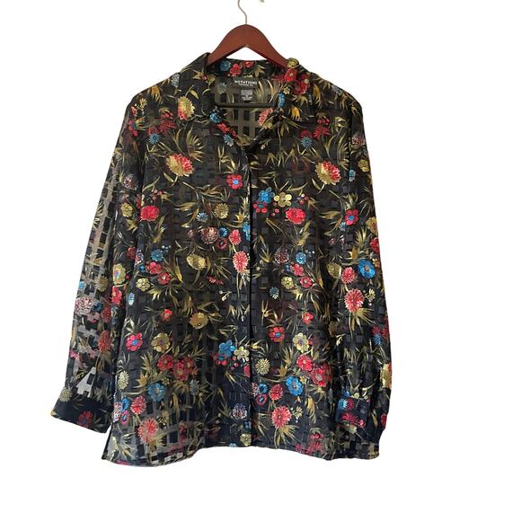 Vintage 90s sheer blouse with bold floral print size xl - Picture 1 of 5